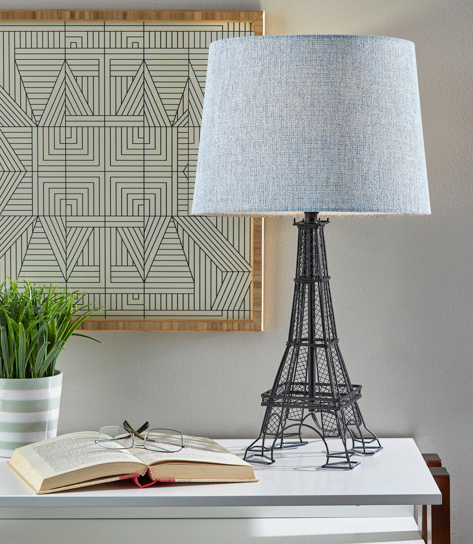 Kayla Tower Table Lamp-Blue Shade